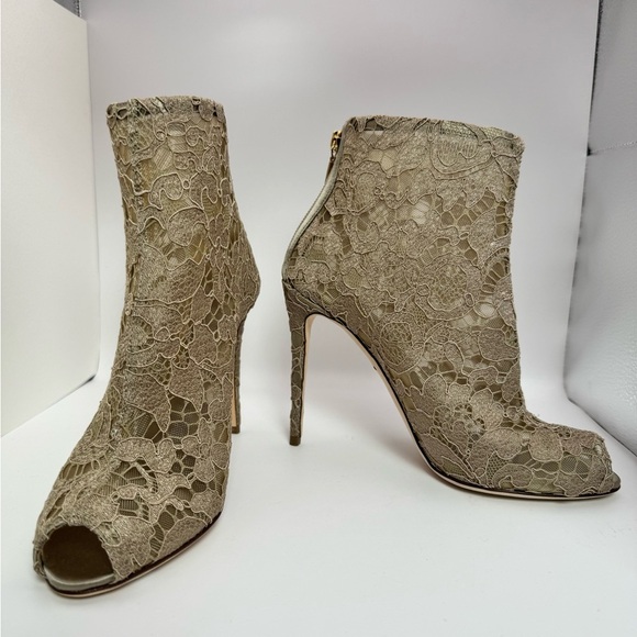 New Dolce & Gabbana "Taomina" Champagne Corded Lace Ankle Boots Size 36 - Picture 4 of 13